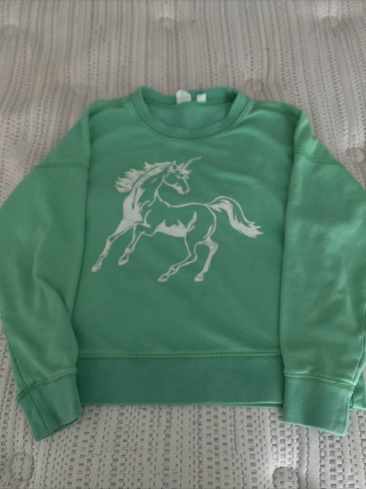 Gap Kids Girls Unicorn Crop Sweatshirt Mint Green Sz M 8 Preowned