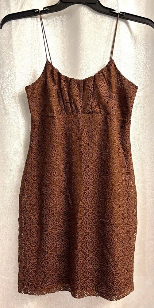 Dress No Comment NY LA  Brown Lace Lined Sz L New