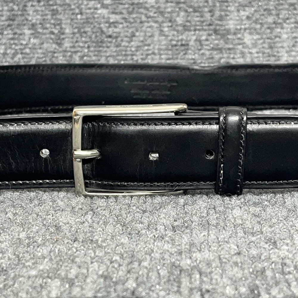 Ermenegildo Zegna Logo Detailed Buckle Belt Mens 40 Black Genuine Leather Italy