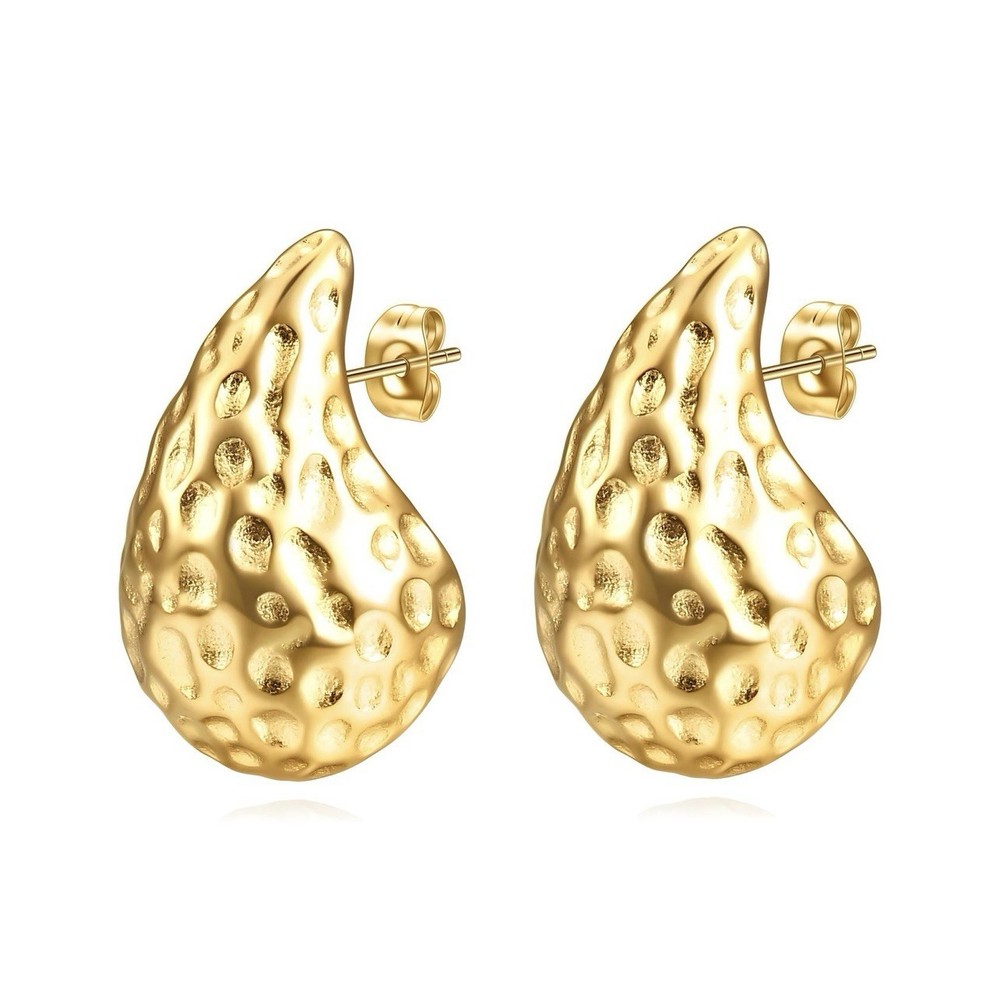 18K Gold Plated Teardrop Stud Earrings for Women - Stainless Steel Chunky Hoop Dangle