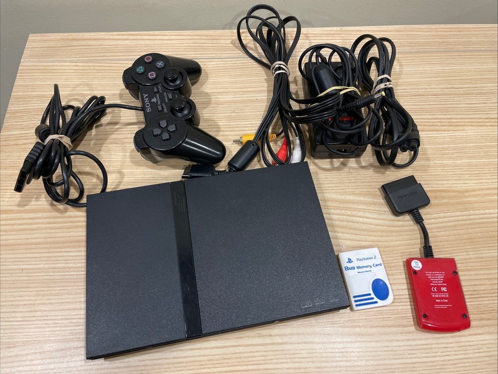 Sony PS2 Slim SCPH-70001 Console with Cords, Memory Card & Controller Tested & Working