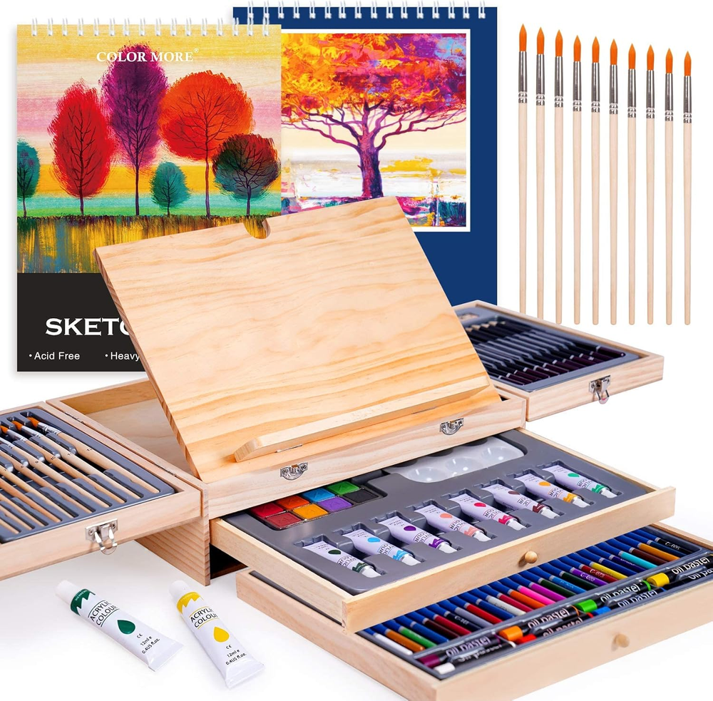 85 Piece Deluxe Wooden Art Supplies, Art Kit with Easel and Acrylic Pad, Art Set