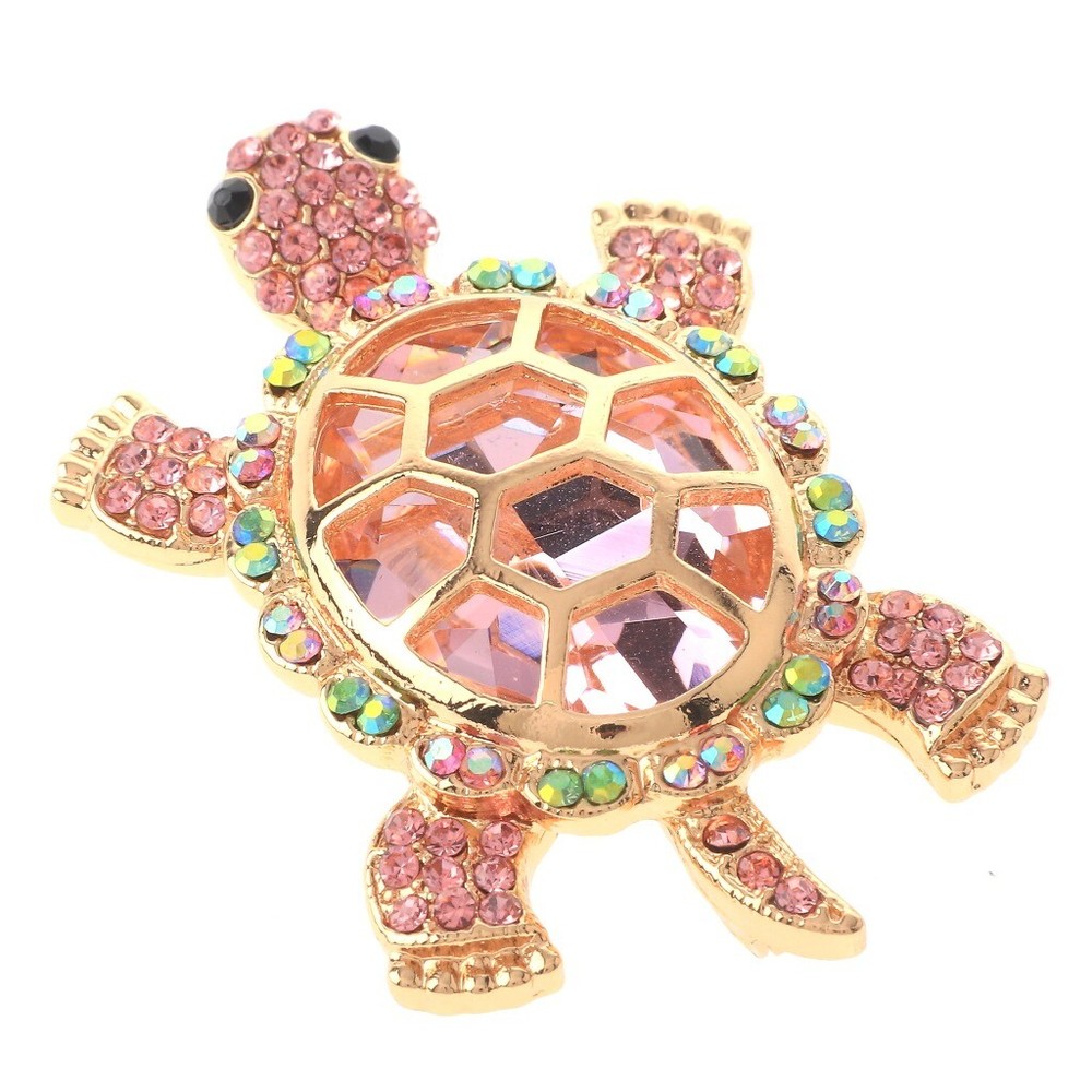 Gold Tone Metal Turtle Brooch With Rhinestone P1186-PKGN