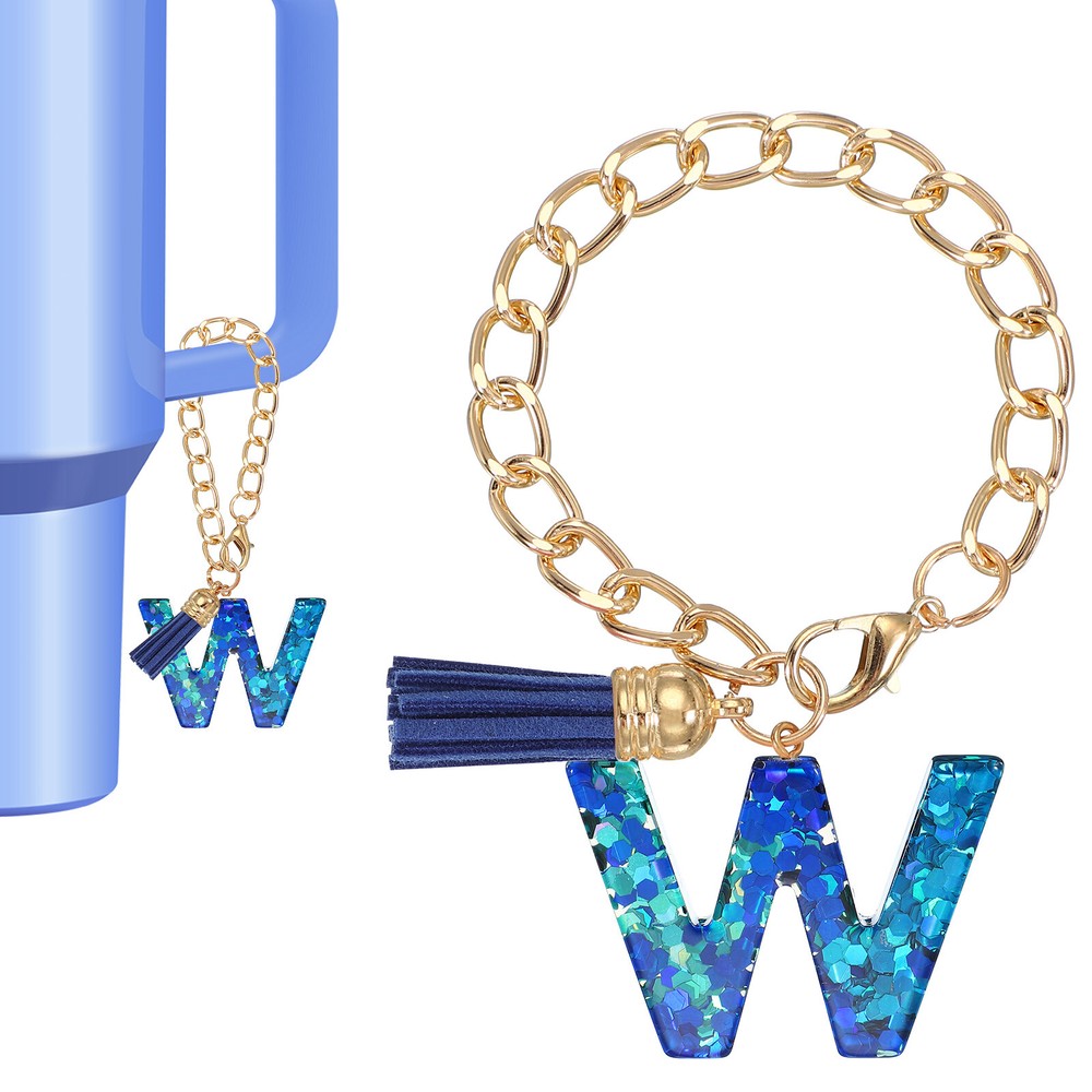 Letter Charm for Stanley Tumbler Cup Initial W Charm Accessories Keychain Blue