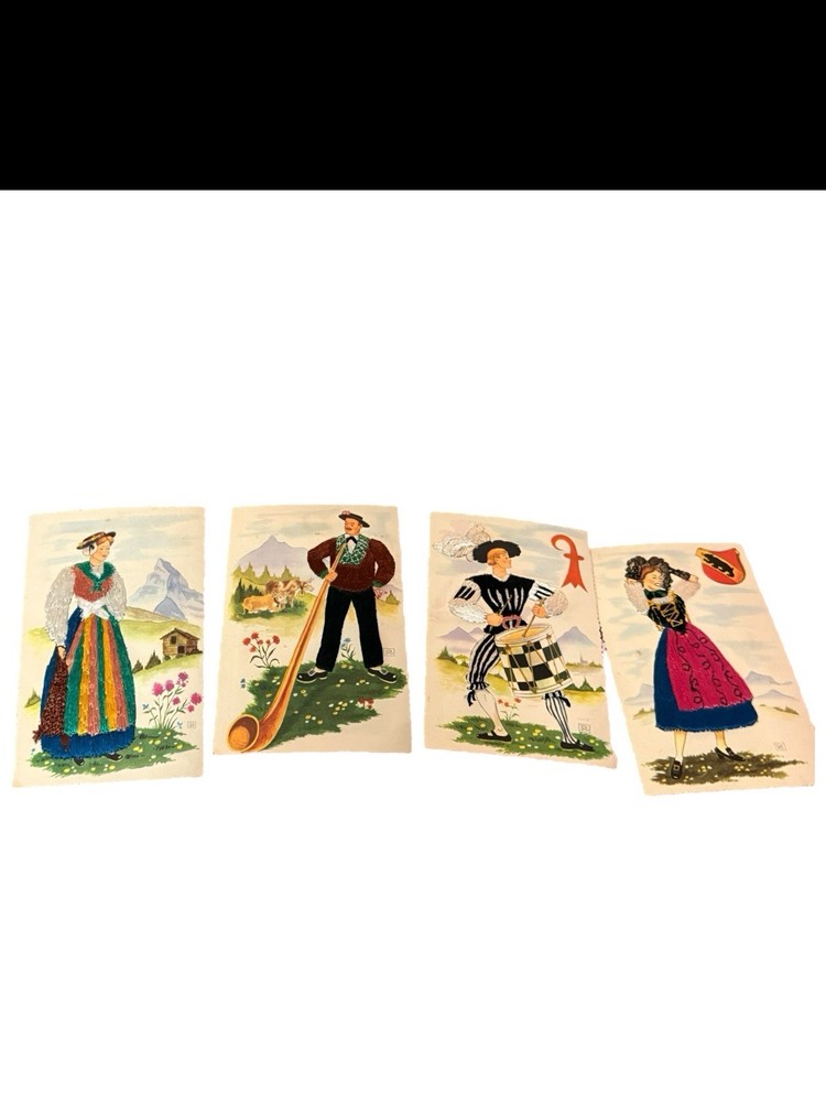 VINTAGE SET - SILK EMBROIDERED POSTCARDS FROM SWITZERLAND SUISSE 1900-1940s ?