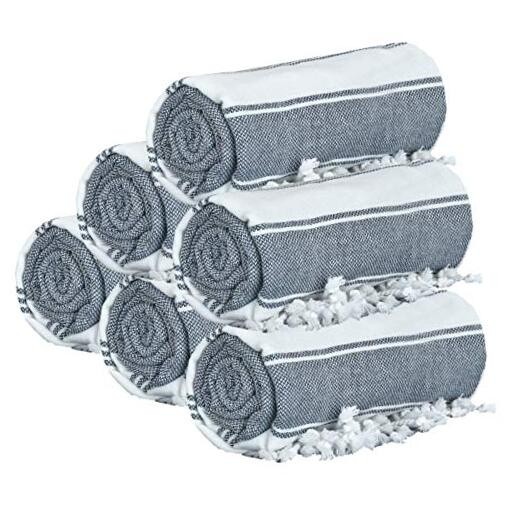 Turkish Cotton Peshtemal Beach Towel Set - 6 Pack Oversized 36x71 Navy Blue