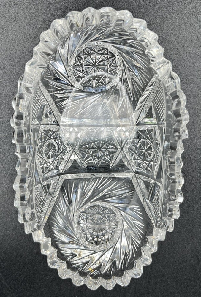 Antique ABP Hand Cut Crystal Oval Bonbon Candy Dish