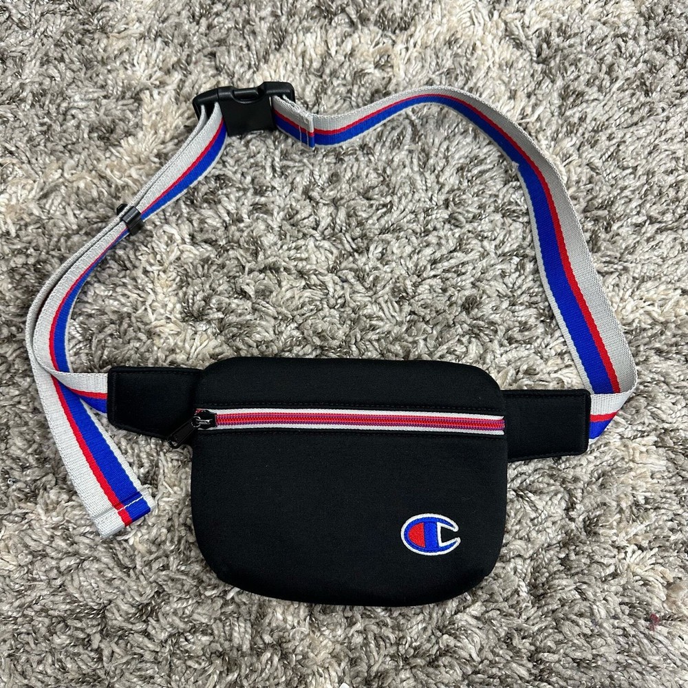 Champion Padded Black Belt Bag Stripe Strap Fanny Pack Crossbody Pursee