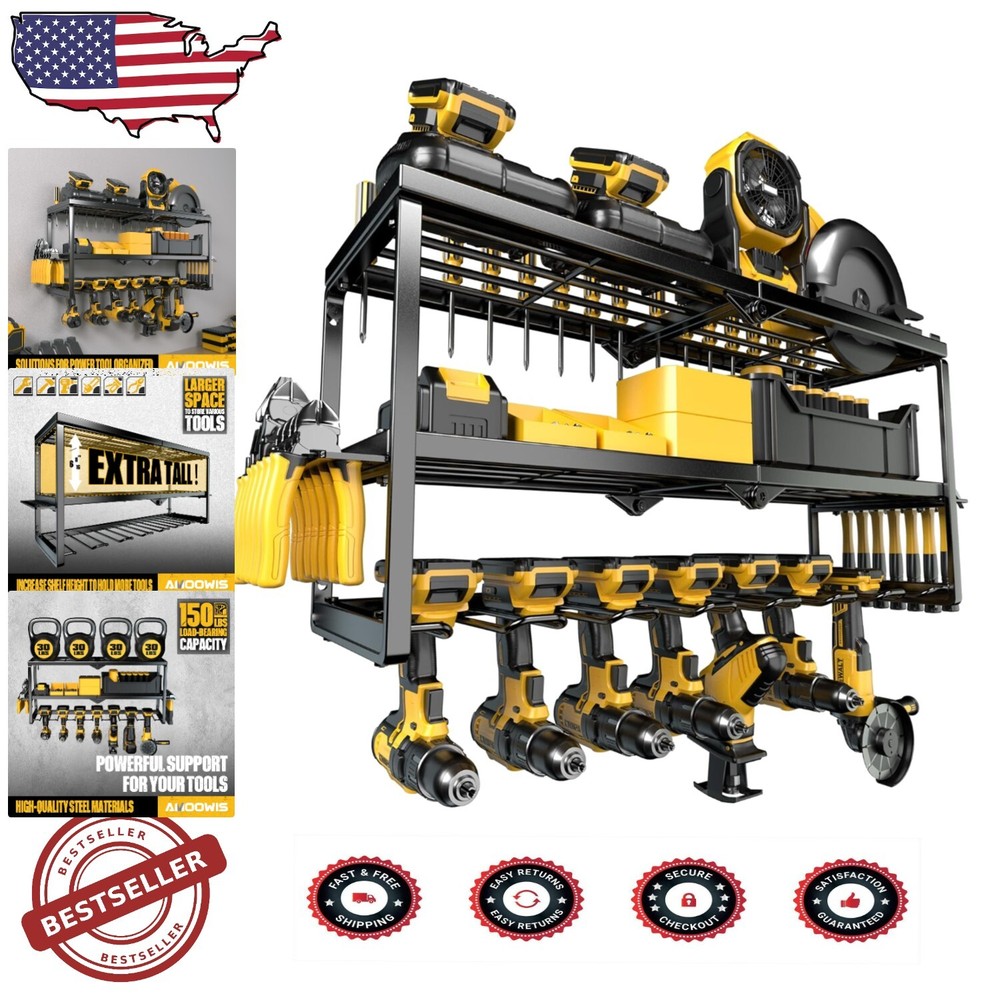 Wall-Mounted Tool Organizer with 7 Drill Holders - Heavy Duty Storage for Craftsmen  