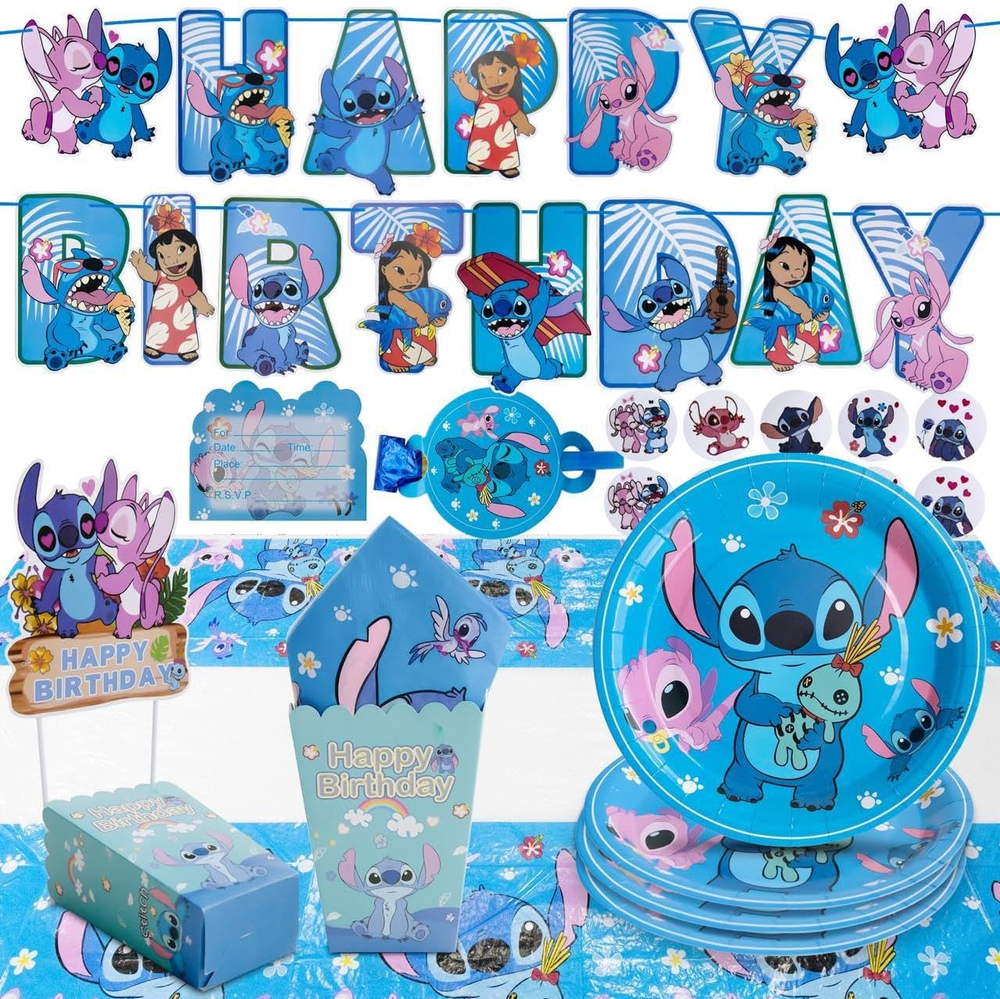Stitch Kids Birthday Party Supplies Decoration Set – 125PCS, For16 Guests:1Table