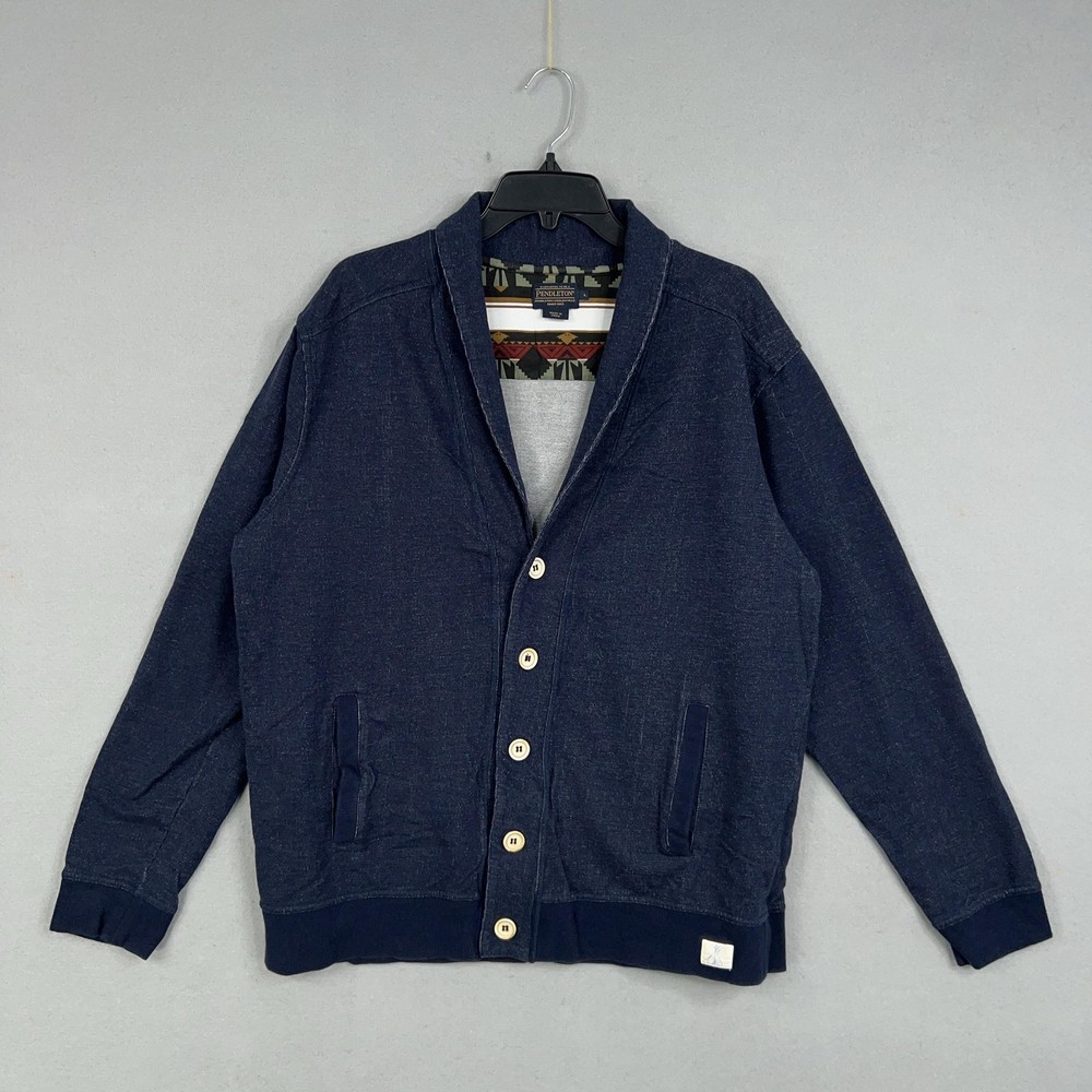 Pendleton Cardigan Sweater Mens Large Blue Shawl Collar Preppy Western Aztec
