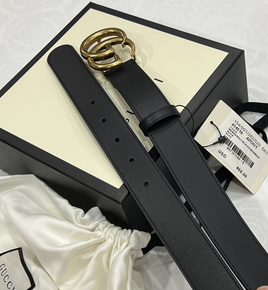 Gucci GG Black Leather Skinny Belt 1 Inch Size 85/34 Fits 4-6 Pants Unisex