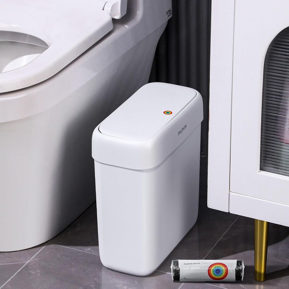 JOYBOS Bathroom Trash Can with Lid,3 Gallon Small Garbage White