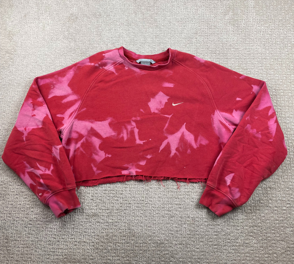 Vintage Nike Sweatshirt Womens Medium Pink Tie Dye Gray Tag Cropped Boxy 90s Y2K