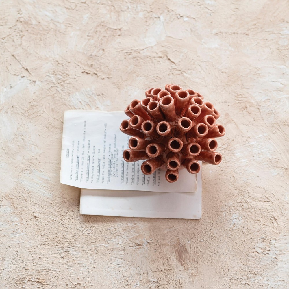 Crackle Glaze Coral Stoneware Vase by Creative Co-Op