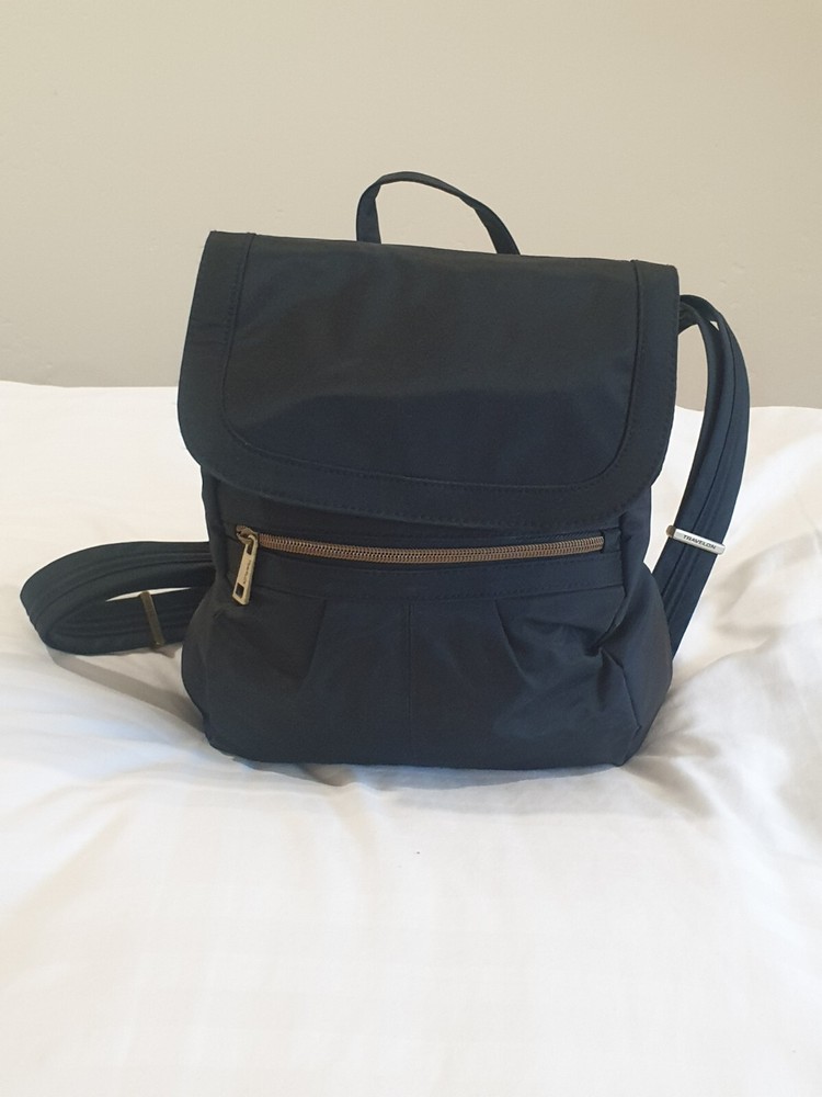 Travelon Anti-theft Signature  Backpack Black Turquoise Inside New Without Tags