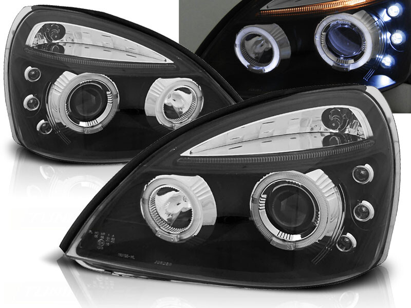 headlights for RENAULT CLIO II 2001 2002 2003 2004 2005 angel eyes black LHD