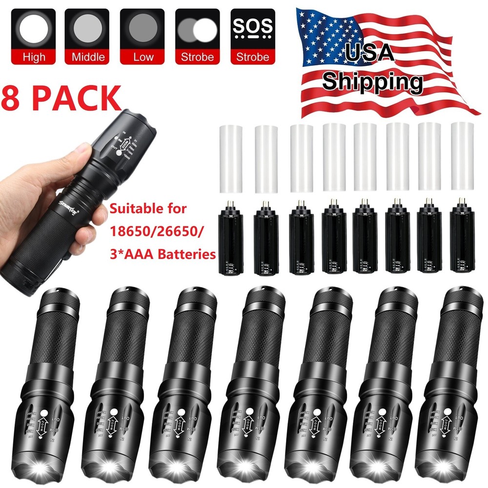 8 Pack 990000LM Zoomable AAA LED Flashlight Super Bright Work Light Torch