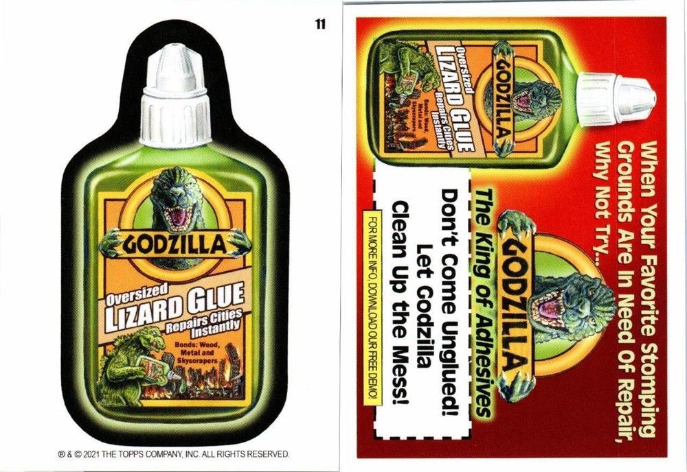 2021 WACKY PACKAGES AUGUST MONTHLY COUPON BACK CARD # 11 GODZILLA LIZARD GLUE-image