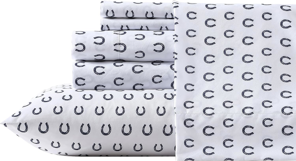 Wrangler Twin Sheet Set Horseshoe Dots Navy Lightweight Bedding 2-Piece