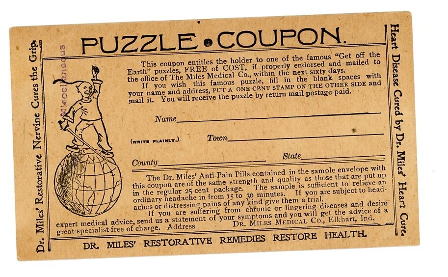 Dr Miles Medical Co Puzzle Coupon Quack Medicine Elkhart IN Unp Pmc Postcard-image