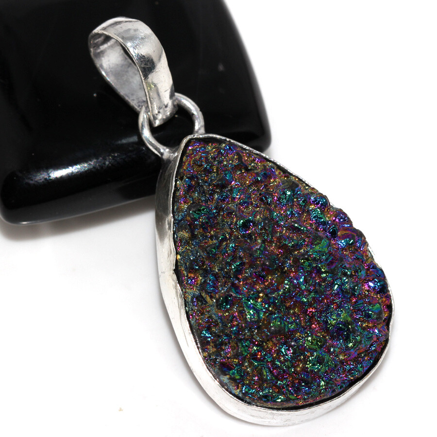 Purple Titanium Druzy 925 Silver Plated Gemstone Pendant 1.7