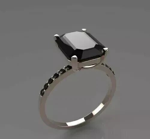 2Ct Emerald Cut Black Lab Diamond Engagement Ring in 14K White Gold