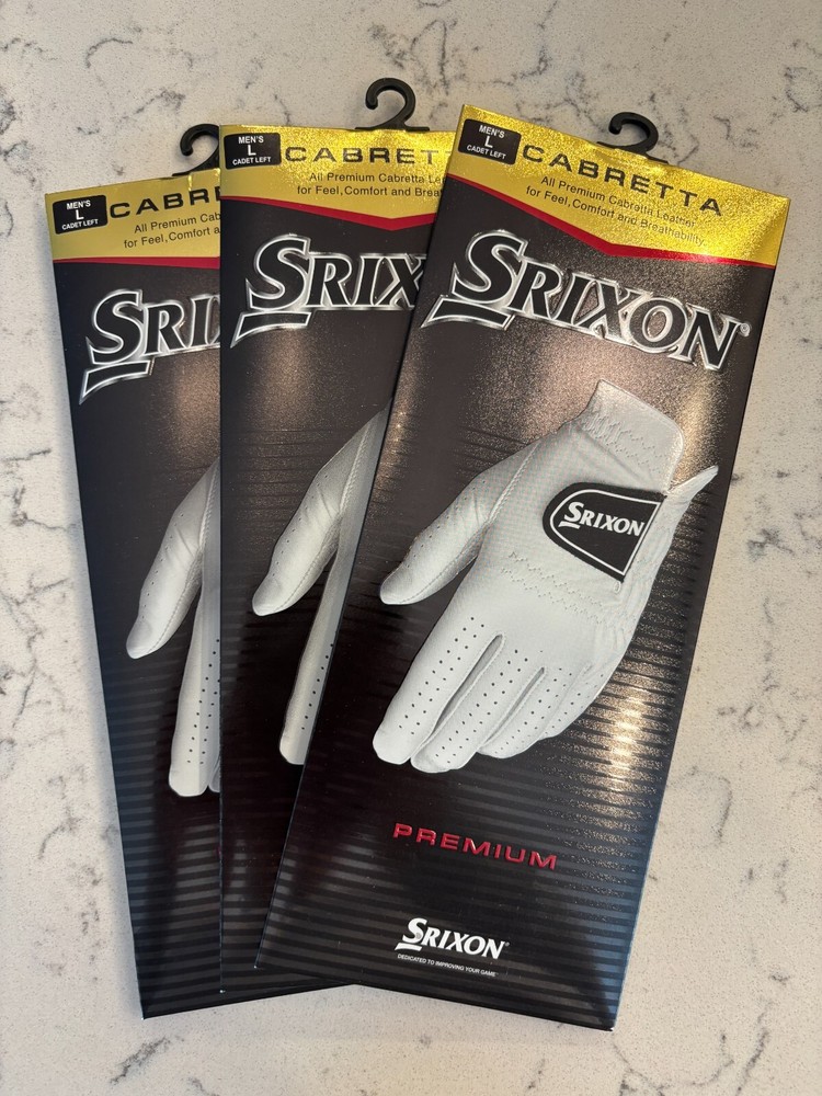 3 NEW SRIXON PREMIUM GOLF GLOVES - MEN'S CADET LARGE (WORN ON YOUR LH)