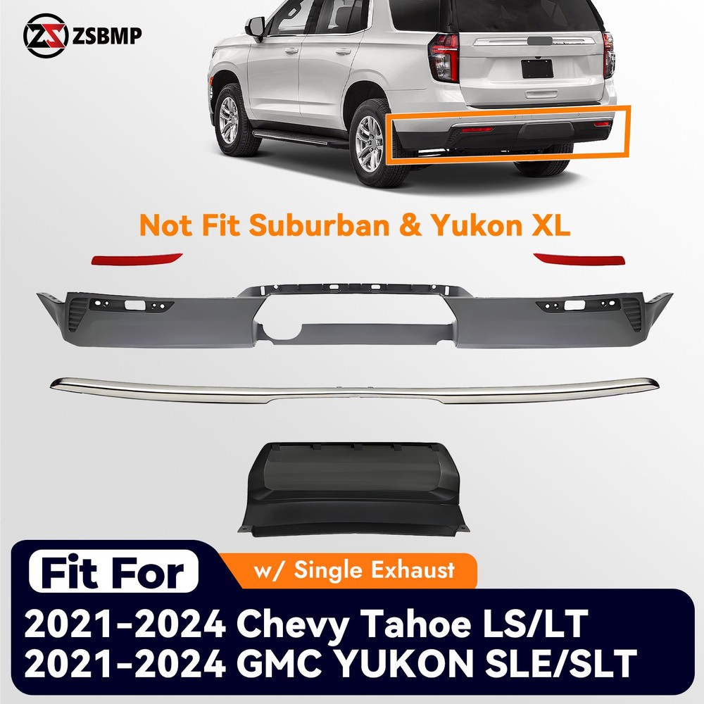 For 2021-2024 Chevy Tahoe Rear Lower Bumper Cover W/ Silver Trim Molding Kit
