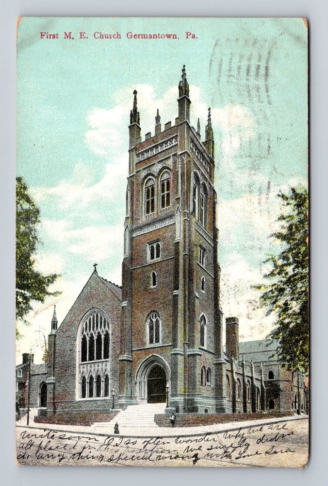 Germantown PA-Pennsylvania, First ME Church, Religion, Vintage c1909 Postcard