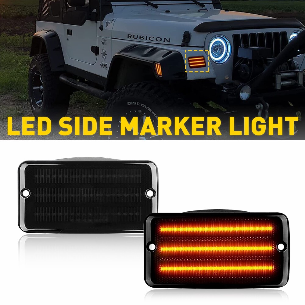 2x Fit For 35582 Jeep Wrangler TJ SMOKE LED Amber Bumper Signal Light