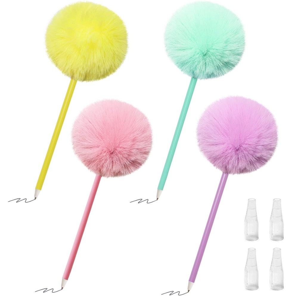 SBYURE 4 Pack Pom Pom Pens Fluffy Ballpoint Pen Cute Pens for Girls Fuzzy Pen...