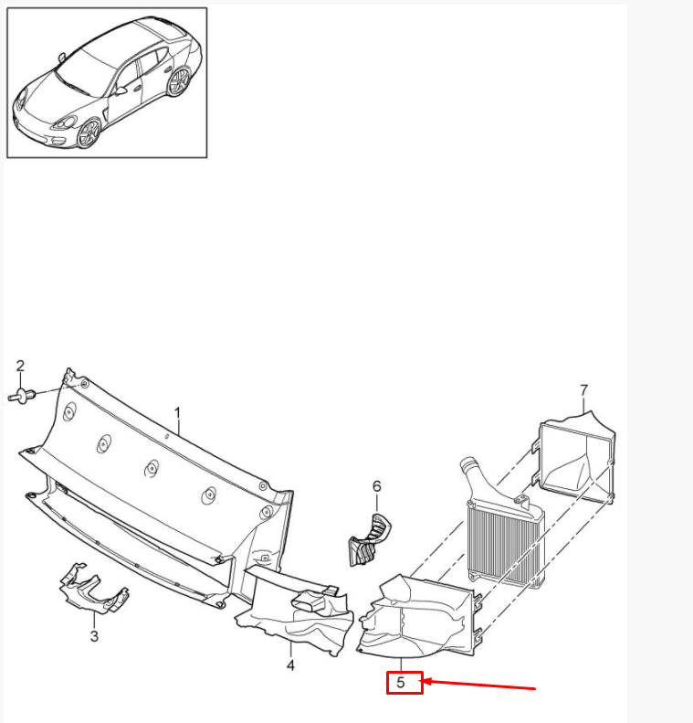 PORSCHE PANAMERA 970 Right Charge Air Cooler Duct OEM 97057532203 Genuine