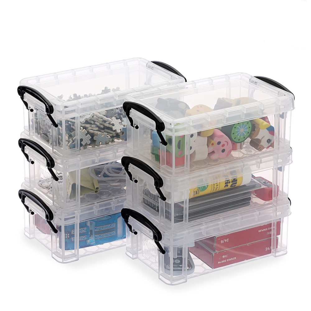 6 Pack Small Clear Plastic Storage Box with Lid Mini Sewing Box Organizer wit...