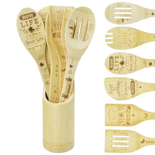 Mothers Day Gifts, Gifts for Mom from Daughter Son, Wooden Cooking Spoons Set-image