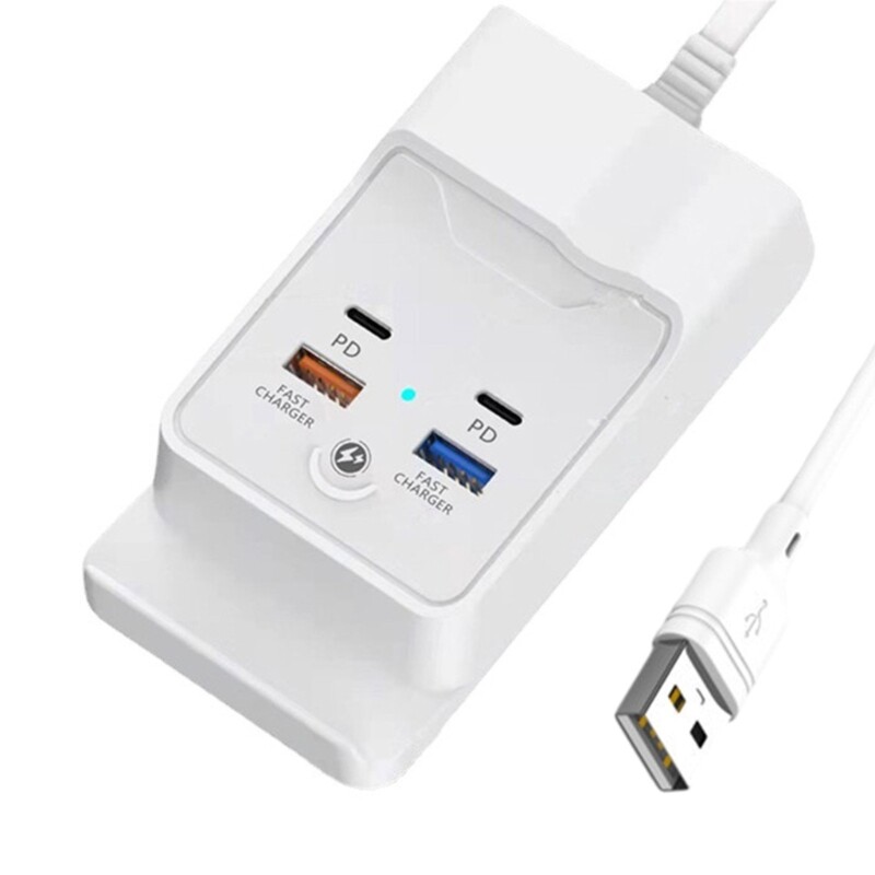 4-Port USB Hub for Charging Multiple Devices with Power Adapter