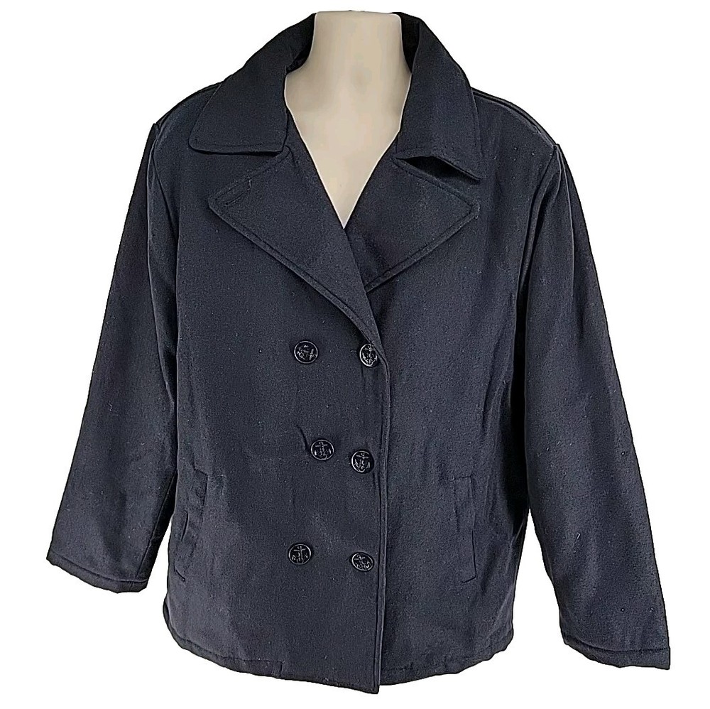 Navy Pea Coat with Anchor Buttons for Men in XXL Size-image