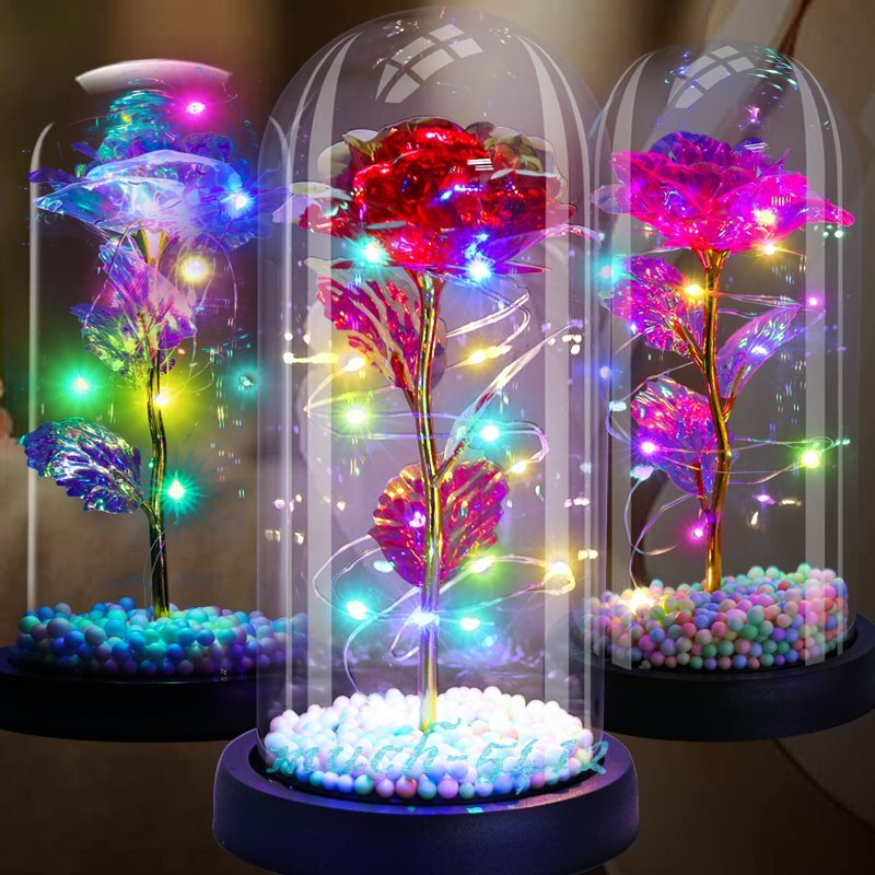 Forever Eternal Galaxy Rose In Glass Dome LED Flower Light Valentine's Day Gift