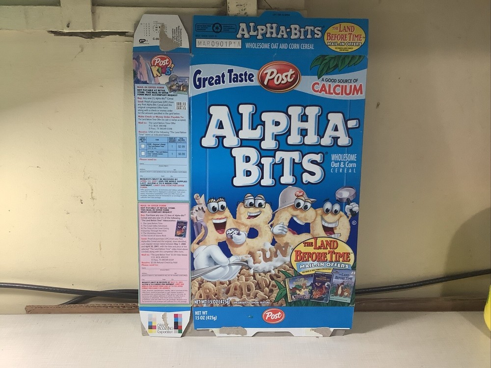 2001 Post Alphabets Cereal Box - The Land Before Time Mail In Offer