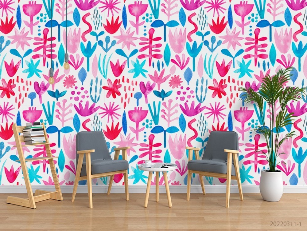 3D Flowers Leaves Watercolor Pattern Wall Murals Wallpaper Murals Wall Sticker