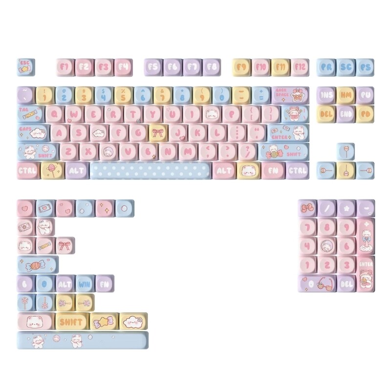 Candy Bear Themed 131-Key MOA Height Color Keycaps for Mechanical Keyboards