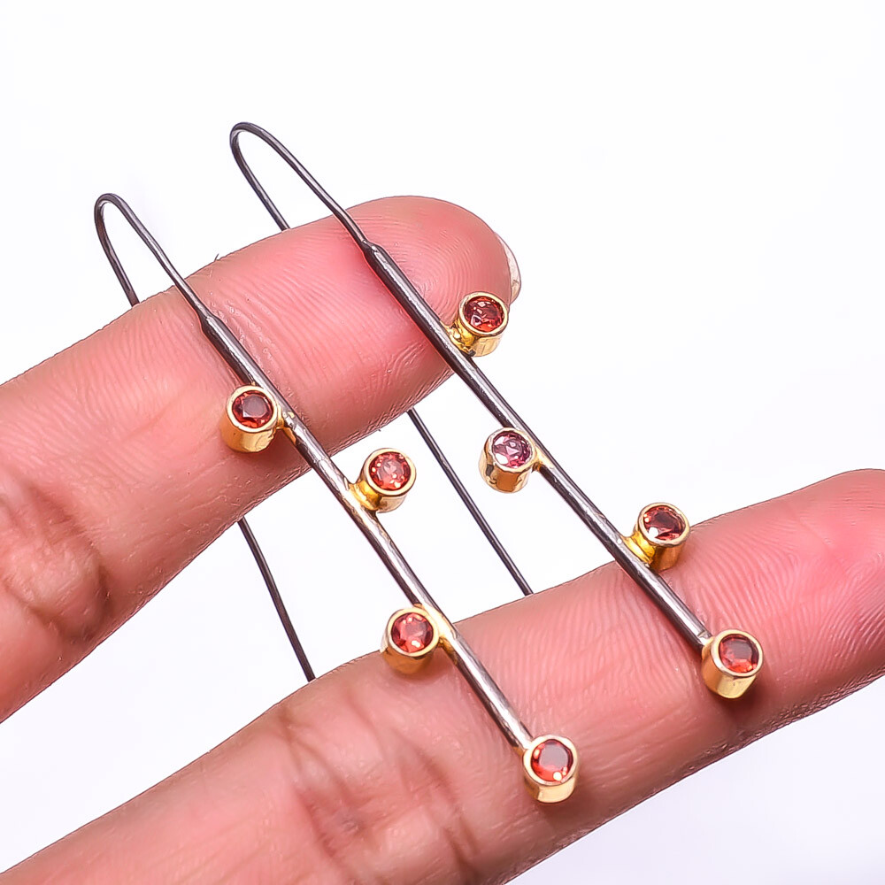 Red Garnet 925 Sterling Silver Black And Gold Rhodium Plated Earring 2.15