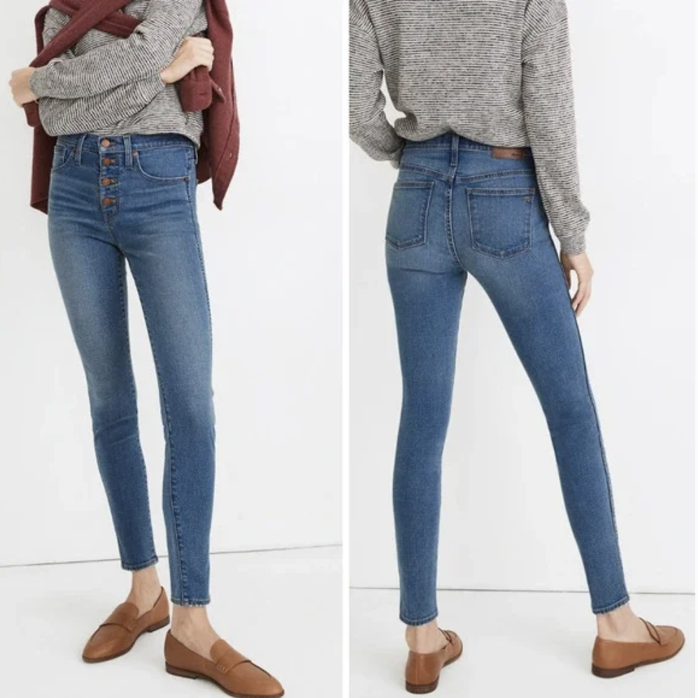 Madewell Petite 10-Inch High Rise Skinny Jeans in Dewitt Wash Size 24P Button Front