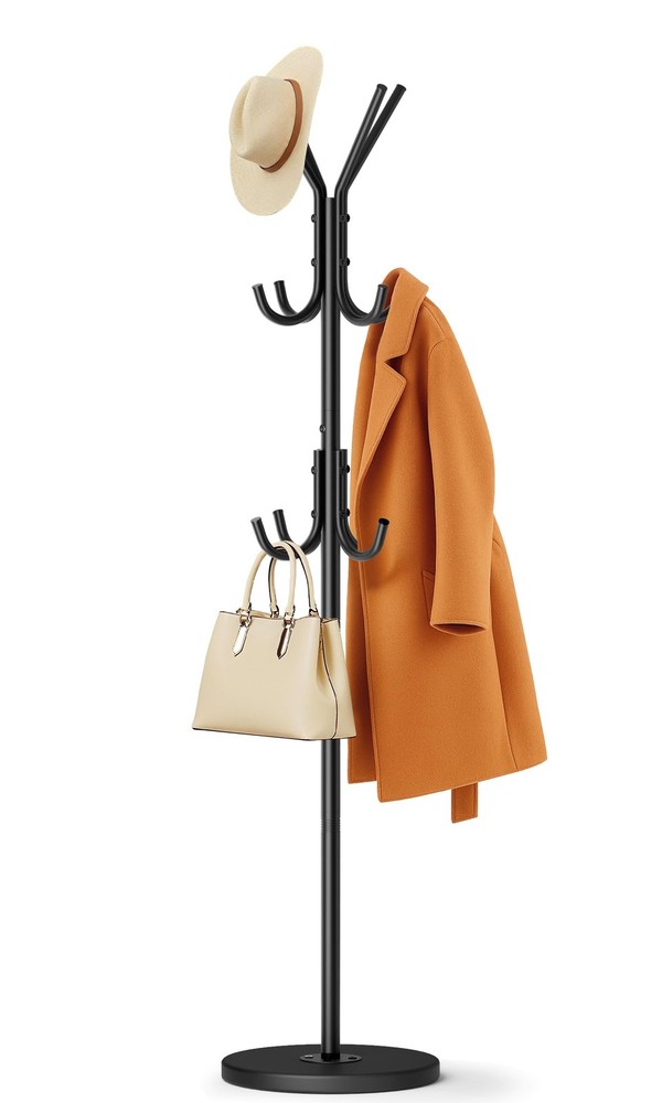 Heavy Duty Coat Rack Freestanding with Stable Wood Base Modern Coat Tree with...