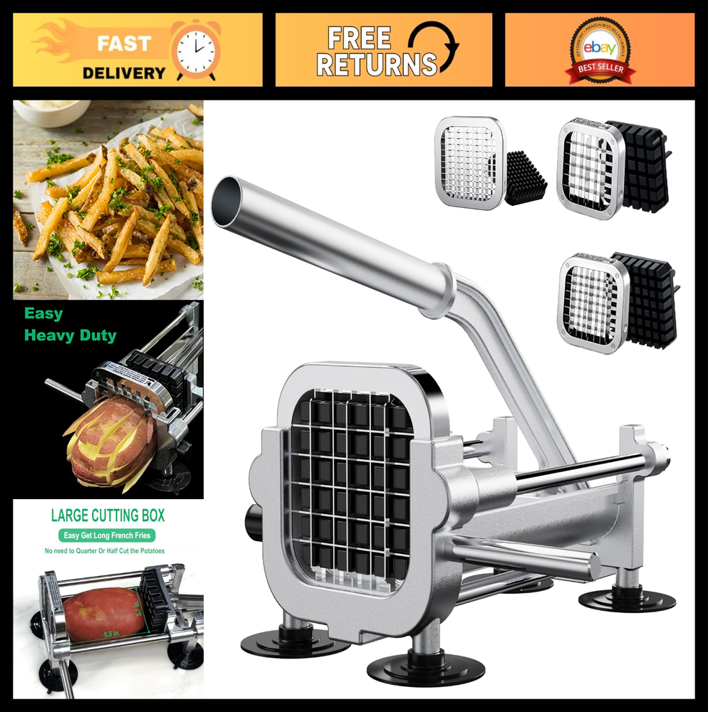 Heavy Duty French Fry Cutter - Stainless Steel Potato Slicer for Sweet Potatoes,