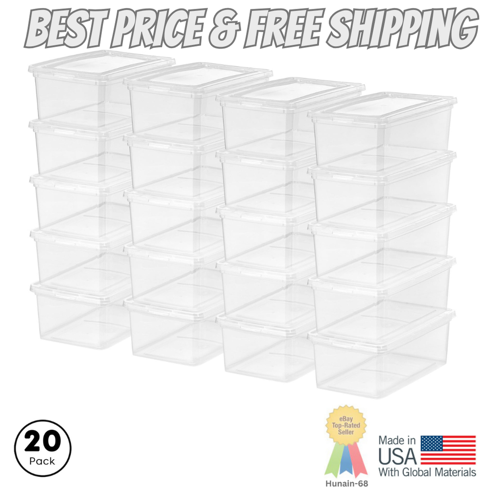 5 Qt Clear Stackable Plastic Storage Bins with Lids 20Pk