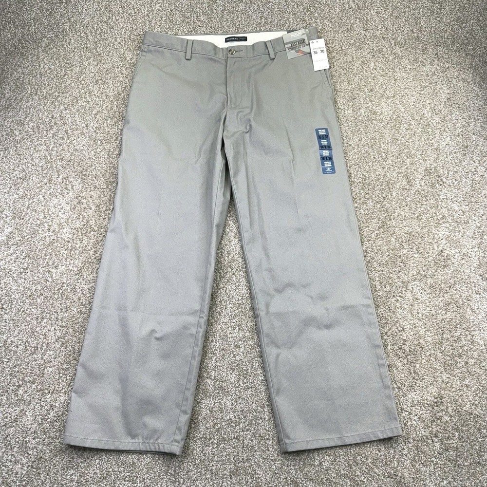 NEW Dockers Easy Khaki Pants Mens Straight Fit Size 36x30 Gray Flat Front