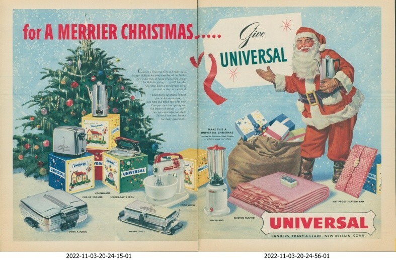 1951 Universal Coffee Pot Mixer Santa Claus Christmas Tree Vintage Print Ad LO7