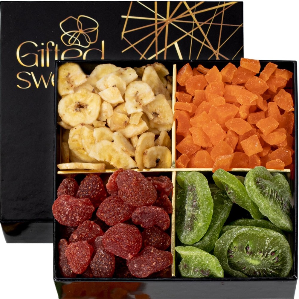 Gourmet Dried Fruit Gift Basket with 4 Variety Assortment for Healthy Snacking