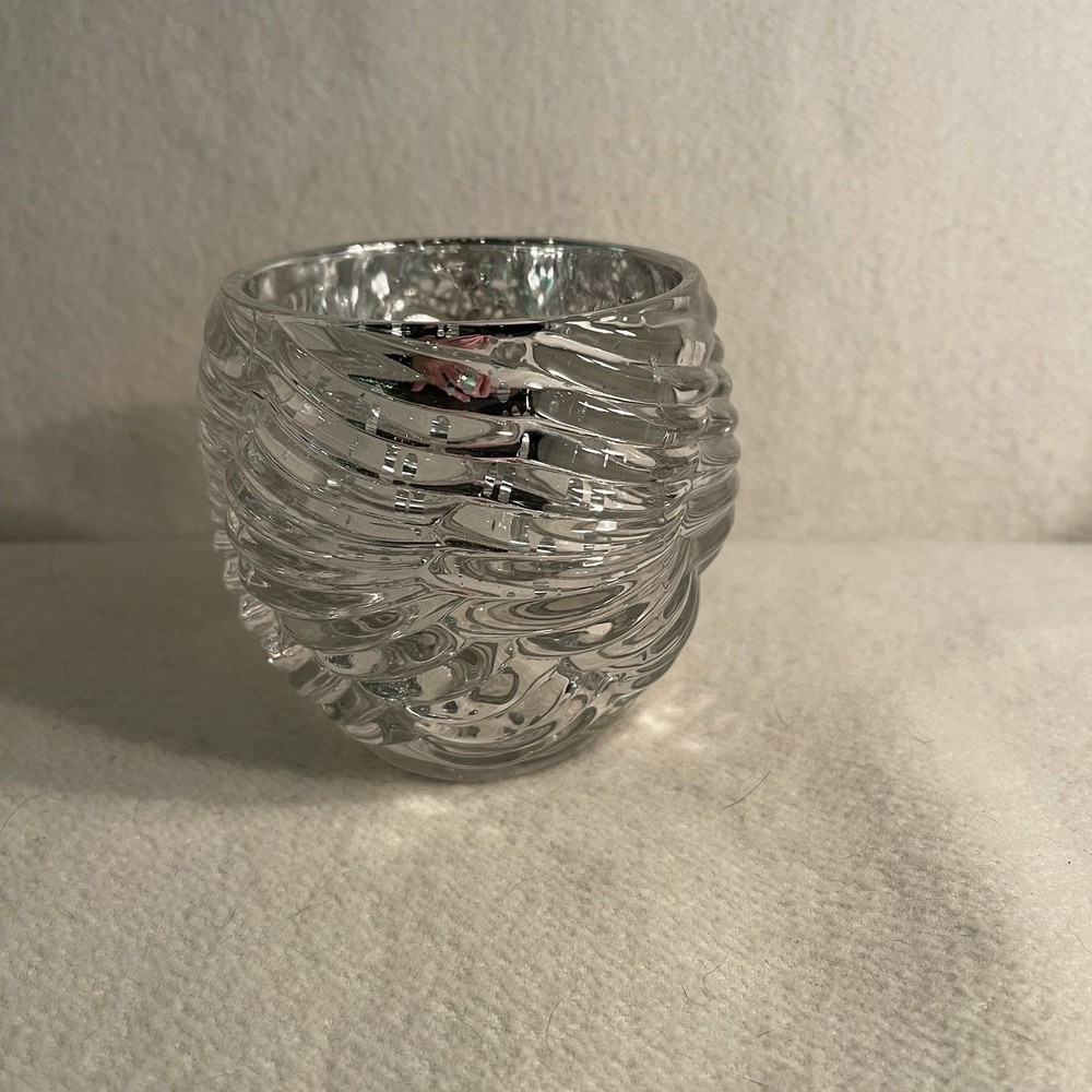 Mercury Glass Votive Holder with Swirl Pattern Clear Glass Design